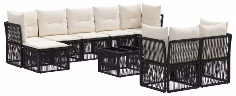 Set Divano da Giardino 10 pcs Nero polyrattan
