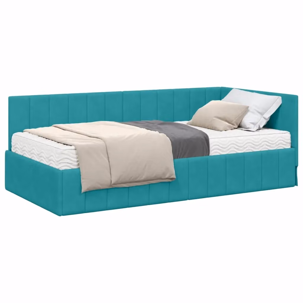 Letto Angolare Moderno vidaXL in Velluto Turchese con 2 Materassi in Schiuma L/P/H: 204 x 140 x 94 cm – 2