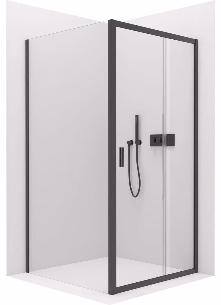 Cabina doccia Varone LINE L/P - 6 mm - vetro trasparente e nero opaco - 110x70x195 cm - scorrevole