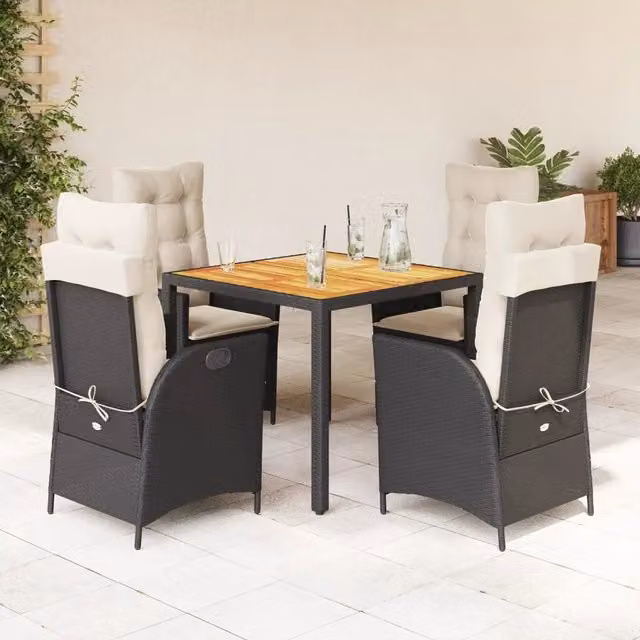 Set da Pranzo da Giardino 5 pz Nero con Cuscini in Polyrattan 3213086