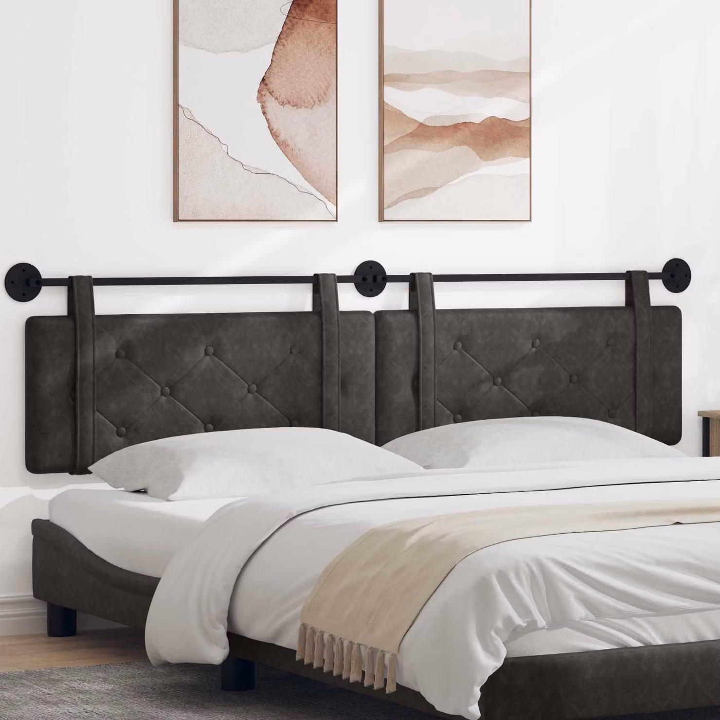 Testiera per letto sospesa vidaXL in similpelle nera con design moderno