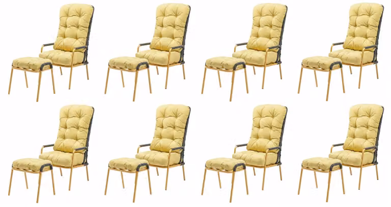 Sedia giallo e nero, stile moderno, schienale alto, struttura in metallo