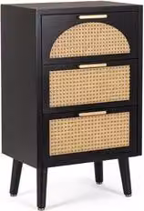 Cassettiera JOSINE in legno e rattan stile boho nero con 3 cassetti L: 45 cm – 1