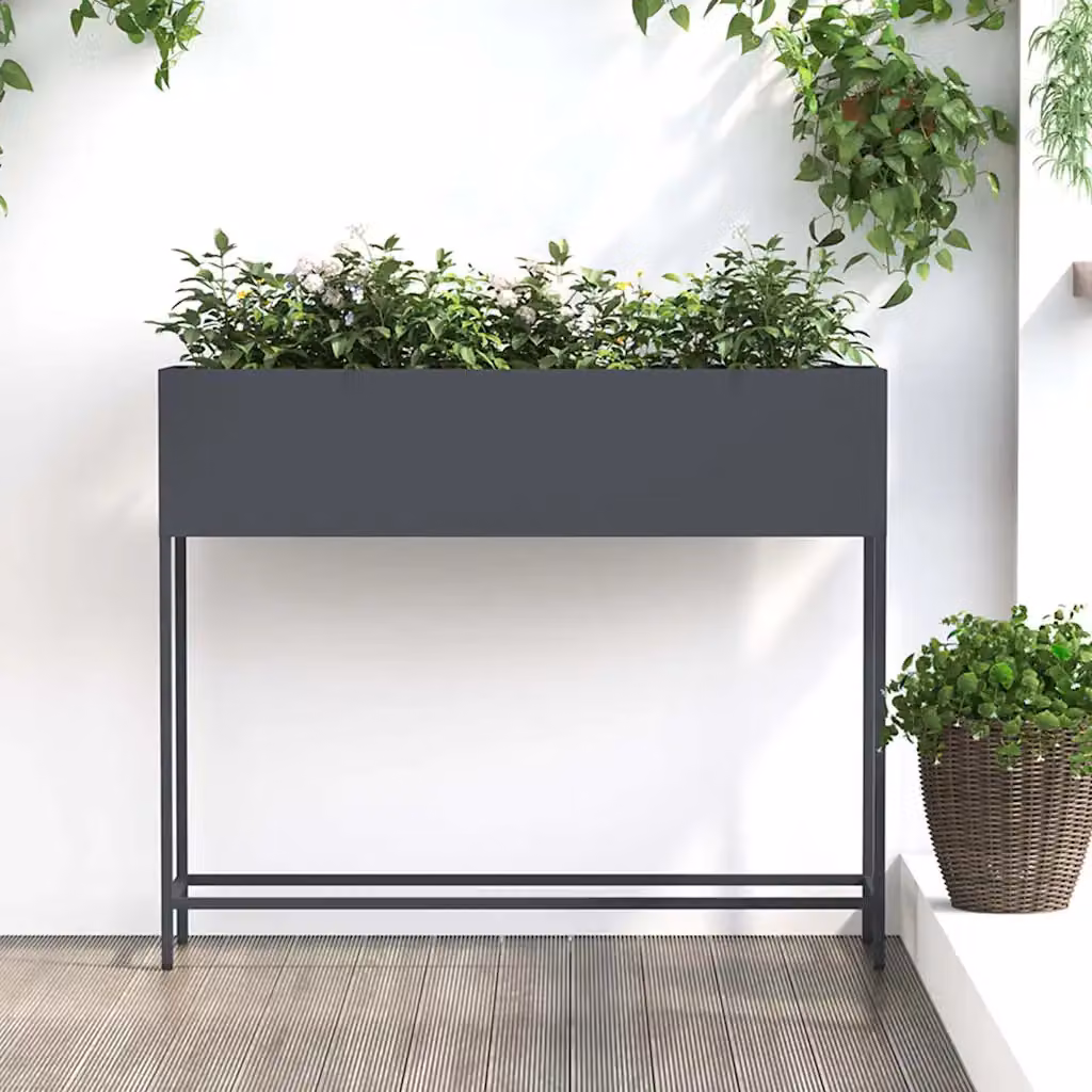 Vaso da giardino rialzato vidaXL in acciaio colore antracite L 100 cm x P 26 cm x H 82 cm
