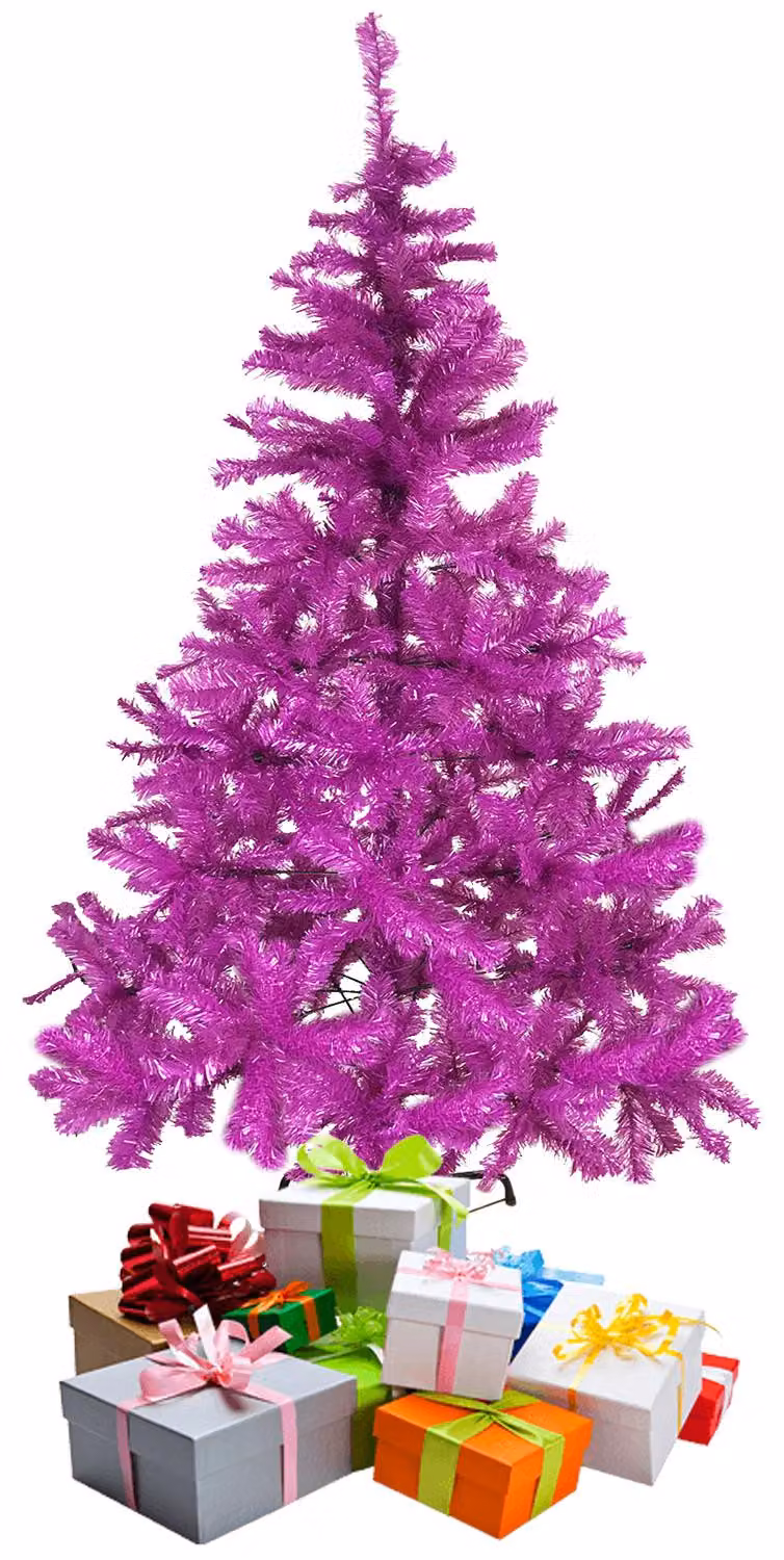 Albero di Natale artificiale, abete alto 180 cm, completo di supporto, colore viola/rosa
