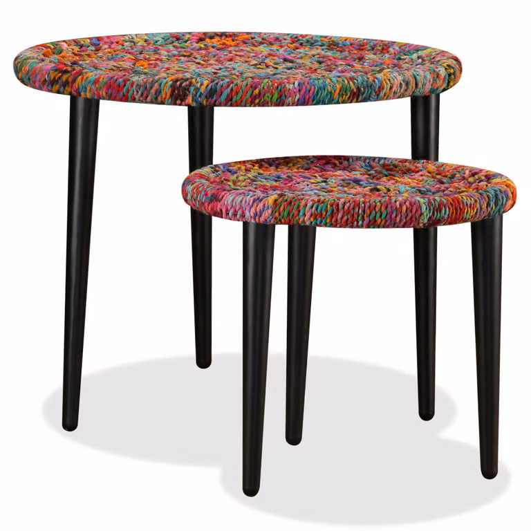 Set Tavolini Salotto 2 pz con Dettagli Chindi Onde Multicolore