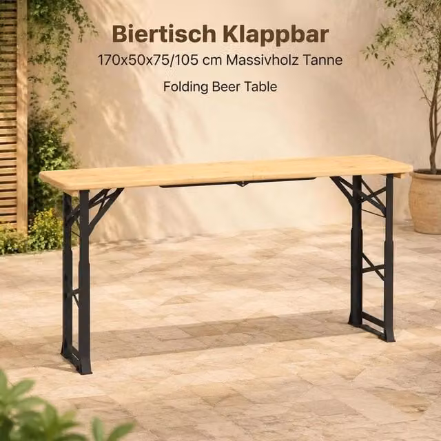 Folding Beer Table 170x50x75/105 Cm Solid Fir Wood