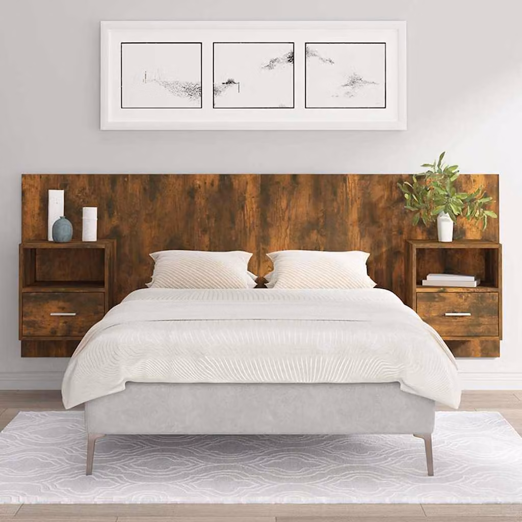 vidaXL Testiera Letto con Comodini Integrati in Legno Rovere Fumo L: 120 cm, P: 80 cm, H: 80 cm – 1