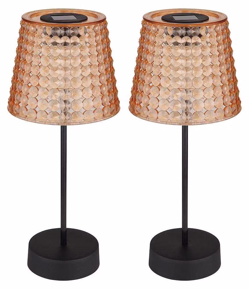 Set di 2 lampade solari a LED, lampada da tavolo, design in cristallo, altezza 29 cm