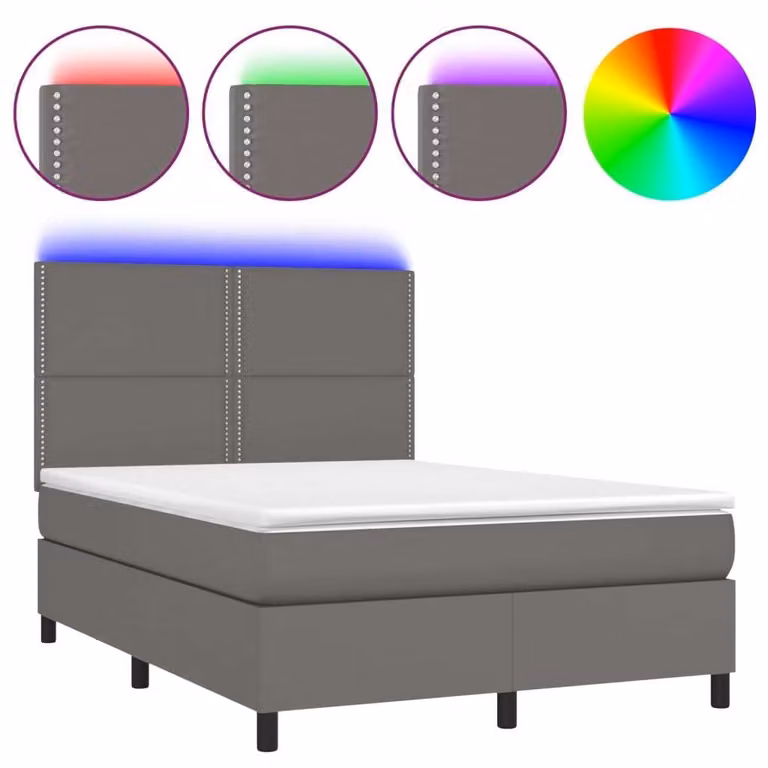 Giroletto Molle con Materasso e LED Grigio 140x200cm Pelle finta
