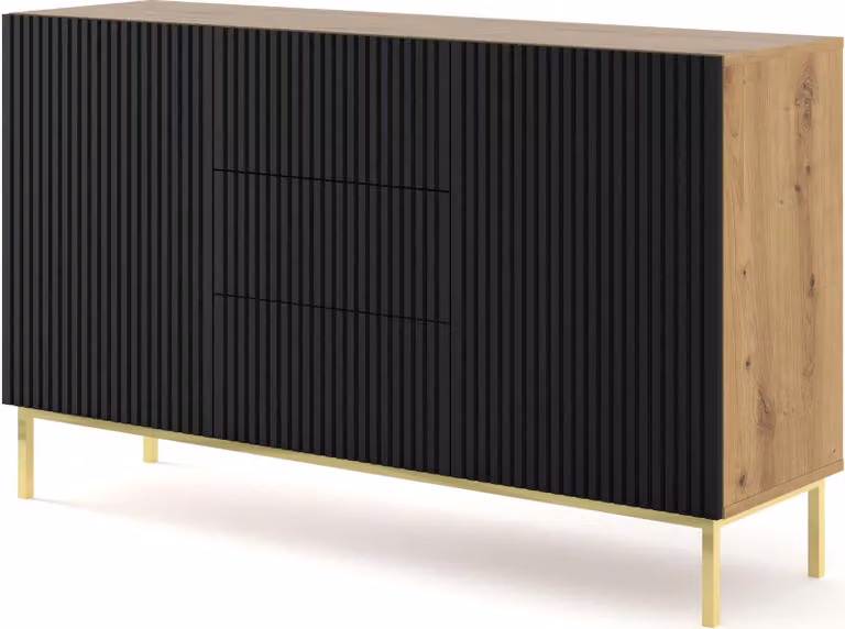 FURNLUX Credenza Ravenna B Beige E Nero E Oro 150cm / Colore principale: Nero / Dimensioni: 150 x 89 x 42 cm