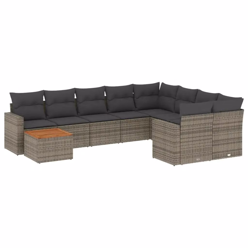 Set Divano da Giardino a L vidaXL in Polyrattan Grigio con 10 Pezzi e Cuscini – 2