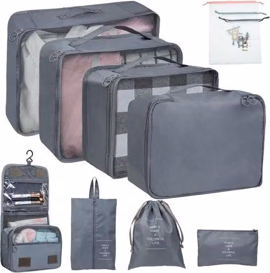 Set di organizer da viaggio - salvaspazio - 11 pezzi - grigio