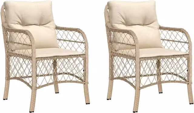 Sedie da Giardino con Cuscini 2 pz | Sedie da Esterno Beige in Polyrattan