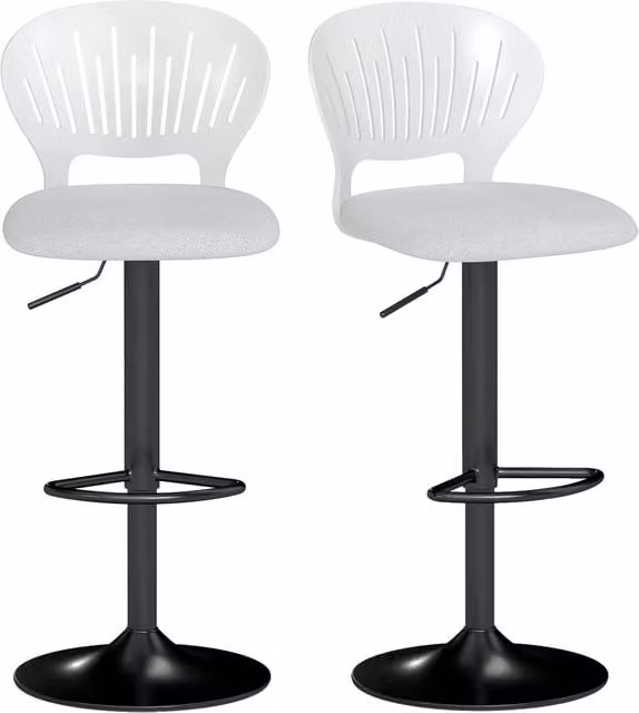 Sgabello da Bar Xylo Bianco con Schienale, Girevole 360 e Regolabile in Altezza, H: 84-105 cm