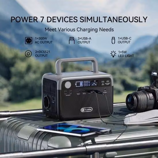 Stazione portatile di energia solare - Power bank con batteria da 230,4 Wh - Potenza continua di 300 W, potenza di picco di 600 W