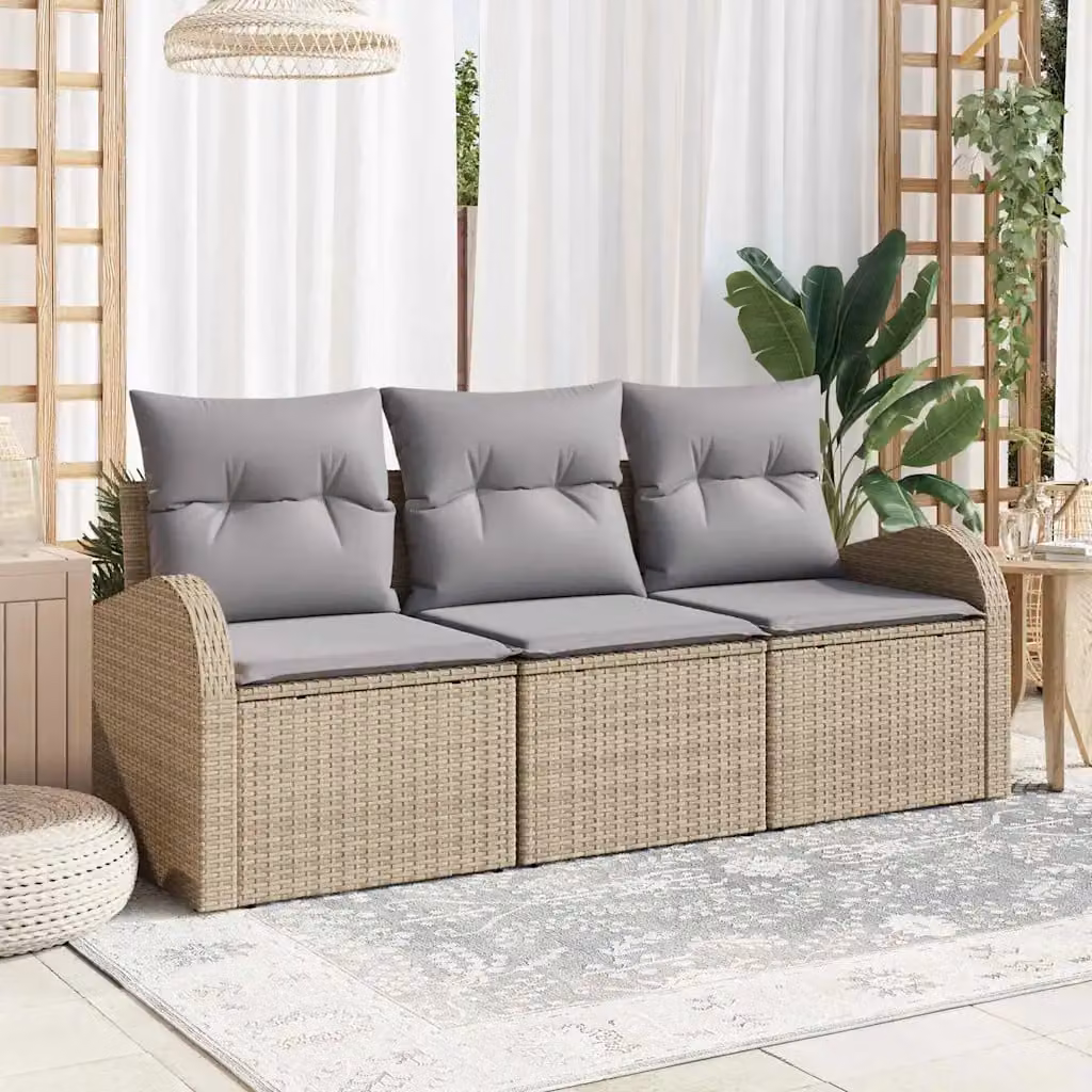 Set Divano da Giardino vidaXL in Polyrattan Beige con Cuscini e Struttura in Acciaio Verniciato a Polvere