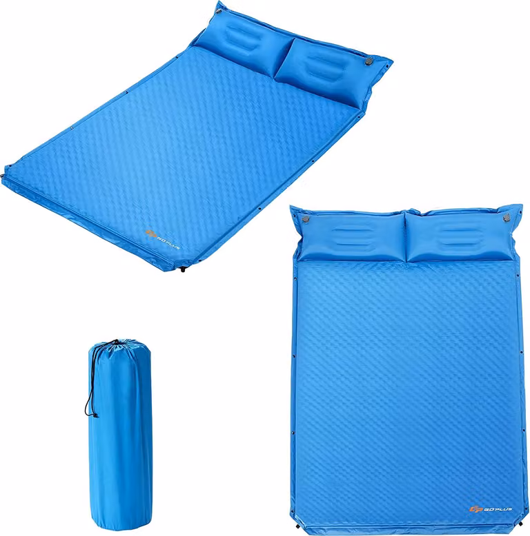 KOMFOTTEU 190 x 130 cm Materassino autogonfiabile per campeggio, materasso gonfiabile con cuscino, materassino da esterno per 2 persone, materasso gonfiabile impermeabile per escursioni, materassino pieghevole e portatile (blu)