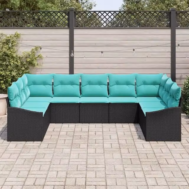 Set di divani 9 pz Nero polyrattan 3346886