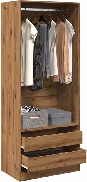 Armadio da ingresso vidaXL in legno e MDF color rovere, con cassetti interni e appendiabiti, L: 80 cm, P: 50 cm, H: 200 cm – 1