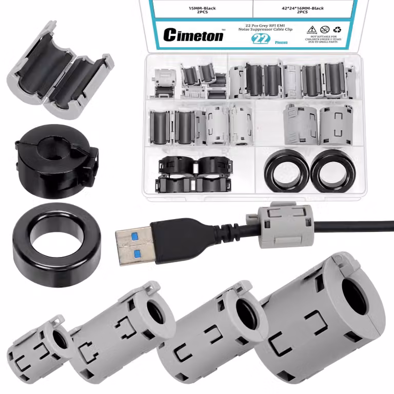 Set di 22 anelli ferromagnetici, 4 dimensioni (7-13 mm), adatti per cavi
