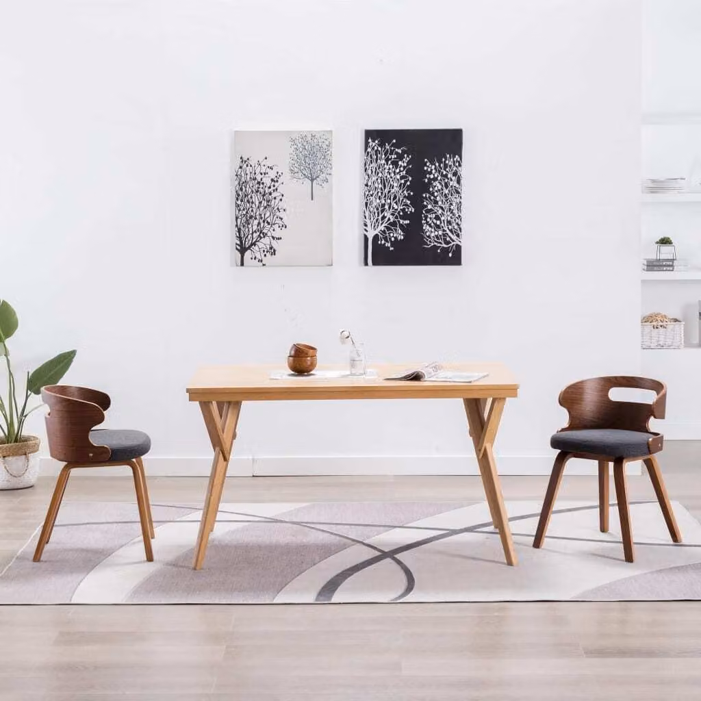 The Living Store Sedie da pranzo 2 pz. Legno curvo e tessuto grigio scuro