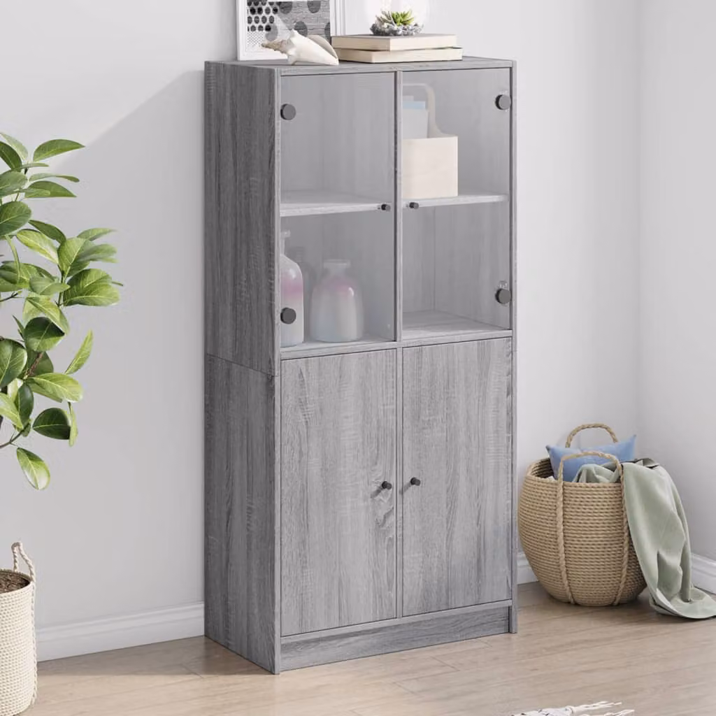 vidaXL Credenza Moderna con Ante con Montaggio a Parete Grigio L: 68 cm, P: 37 cm, H: 142 cm