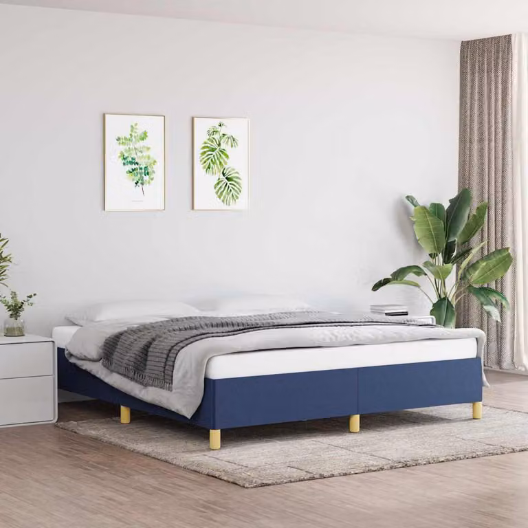 Giroletto vidaXL imbottito in tessuto blu con doghe in legno L/P: 160 x 200 cm