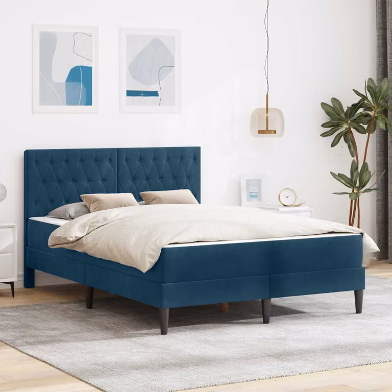 Letto moderno vidaXL con materasso in velluto blu, L/P/H: 190 x 140 x 96 cm