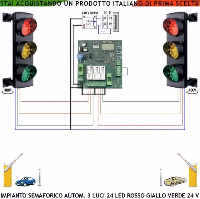Kit Semaforo Orientabile Senso Unico Securvera con 24 LED Rossi, 24 LED Gialli e 24 LED Verdi, Funzione Automatica con Tempi Regolabili da 3 a 240, Certificazione CE IP65, Alimentazione 24 VAC, Struttura in Alluminio Nero per Regolazione Transito Veicoli  – 1