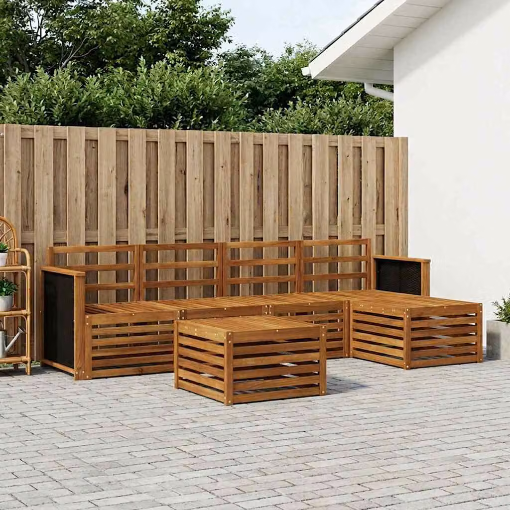 Set di divani da esterno vidaXL a forma di L in legno di acacia con cuscini beige e marrone per giardino e terrazza