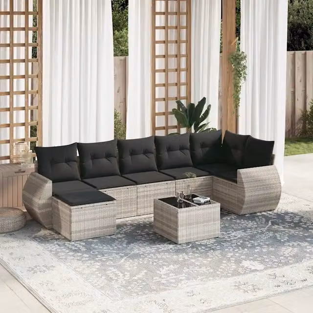 Set Divano da Giardino 8pz con Cuscini Grigio Chiaro Polyrattan 3221691