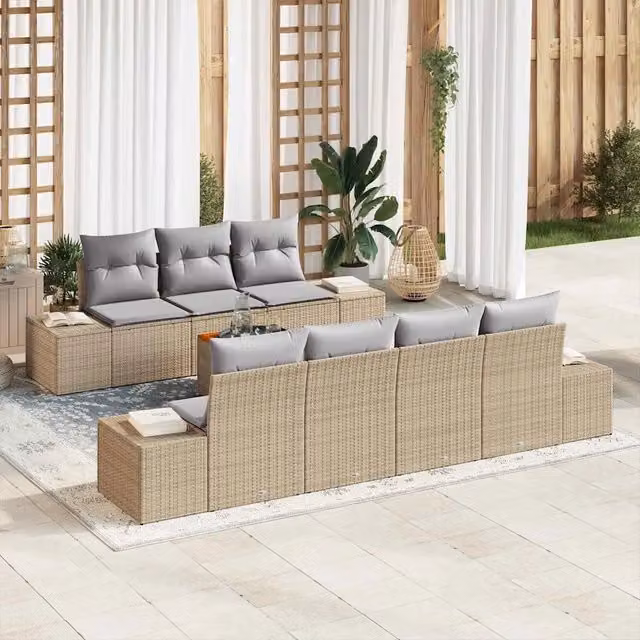 Set Divano da Giardino 8 pz Beige polyrattan 3347917