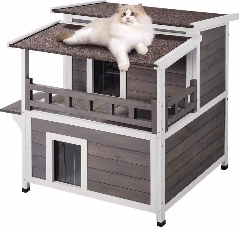 Casa per gatti Grotta per gatti Capanna per gatti in legno per esterni a 2 piani 750x751x820 mm