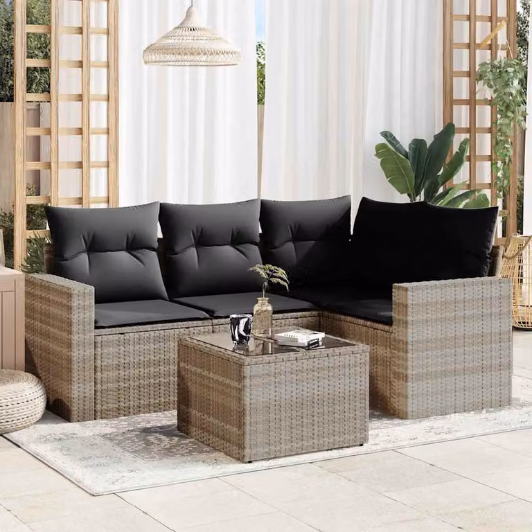 vidaXL Set Divano da Giardino a L con Tavolino e Cuscini Grigio Moderno