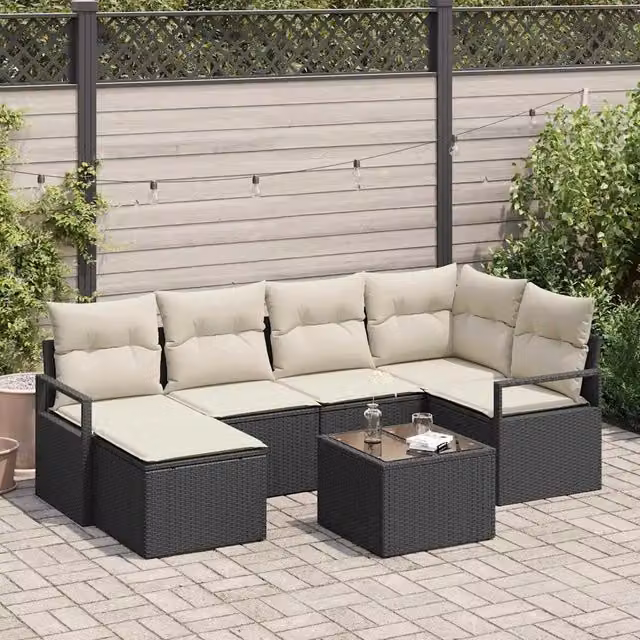 Set di divani 7 pz Nero polyrattan 3346457
