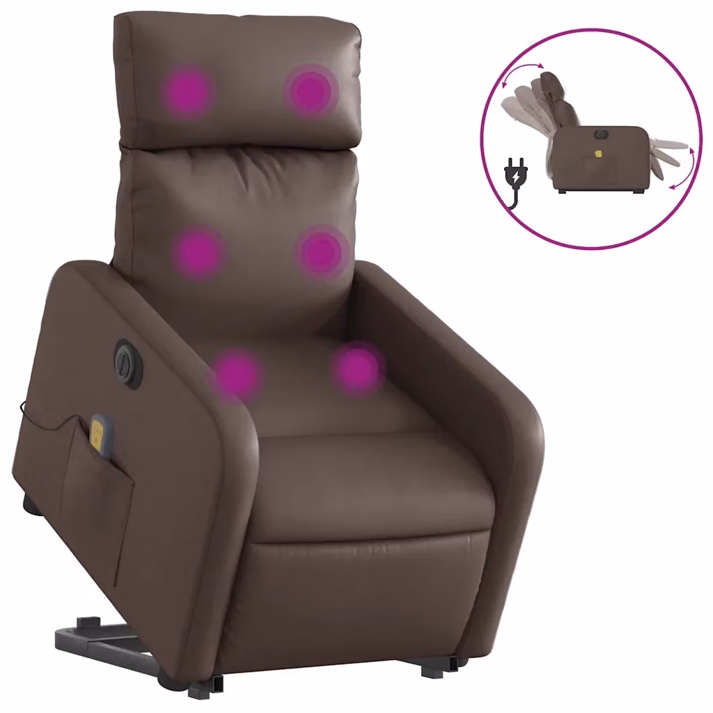 Poltrona Alzapersona Elettrica Reclinabile vidaXL in Similpelle Marrone con Braccioli – 2