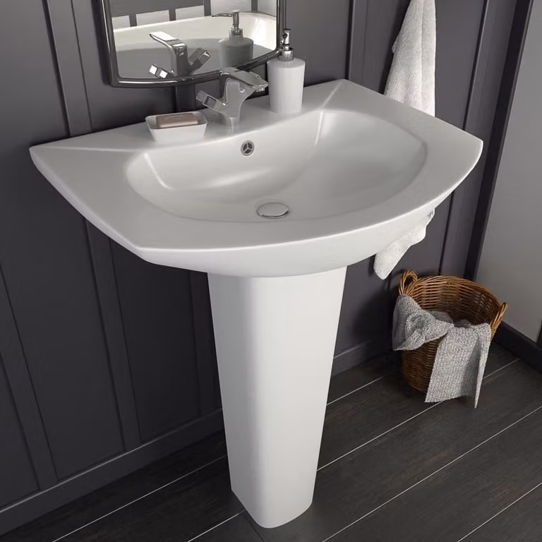 The Living Store Lavabo freestanding con colonna in Vetroceramica bianca 650x520x200 mm