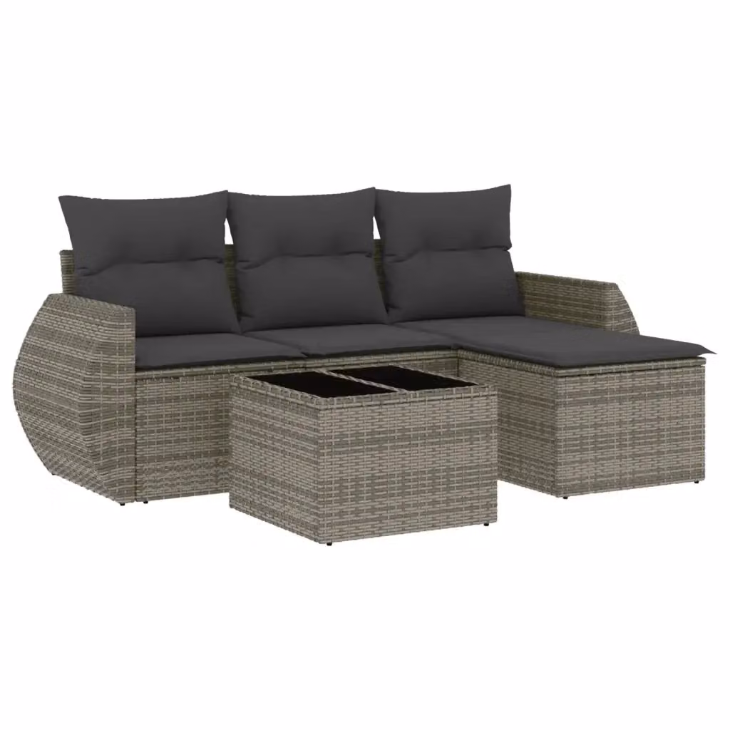 Set Divano da Giardino a L vidaXL in Polyrattan Grigio con 5 Pezzi e Cuscini – 2