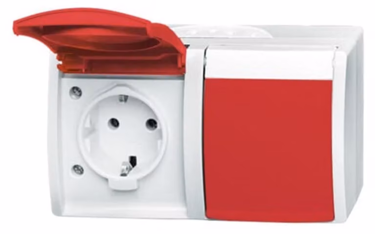 Busch Jaeger Steckdose,roter Klappdecke l,2-fach,waagerecht 20/2 (2084-0-0713)