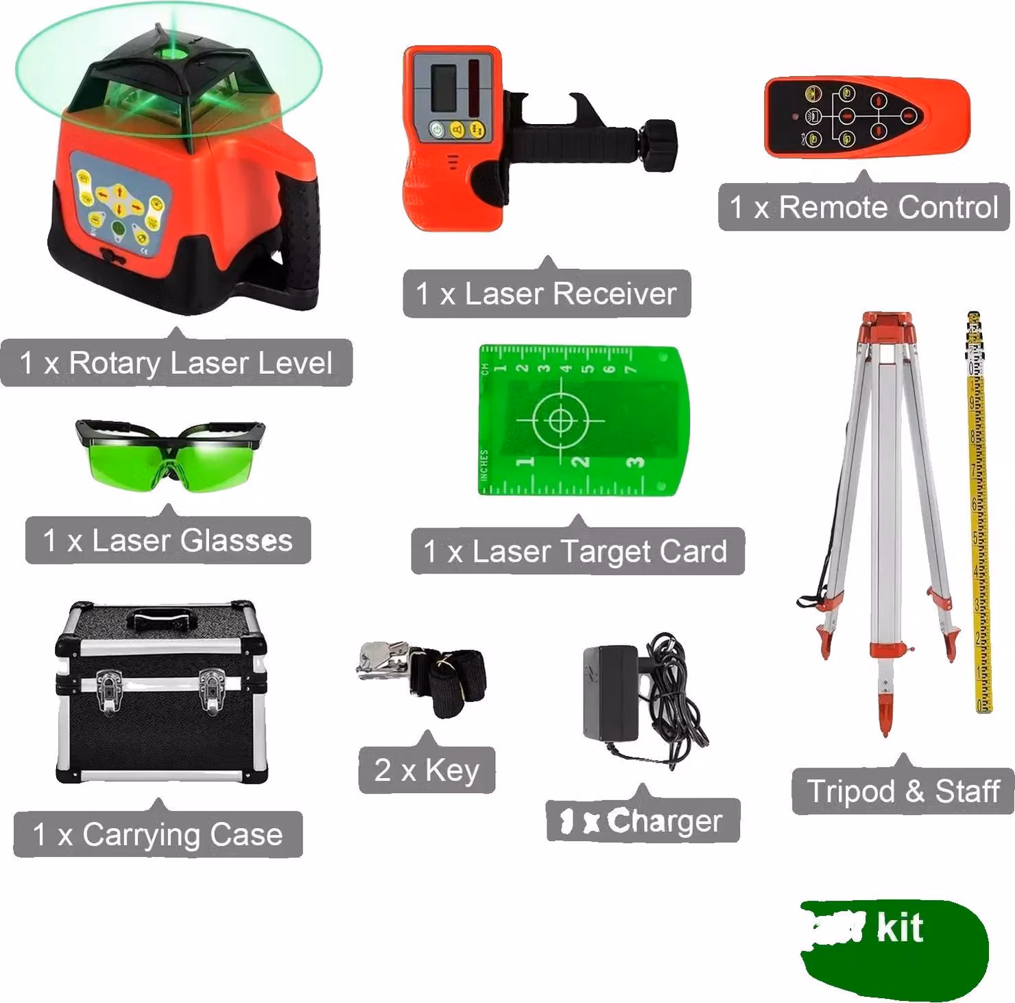 Laser rotante, funzione di autolivellamento, comando a distanza, raggio verde 2