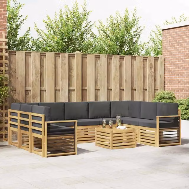 Set di divani da esterno a forma di U vidaXL in legno di acacia con cuscini Bianco e Antracite – 1