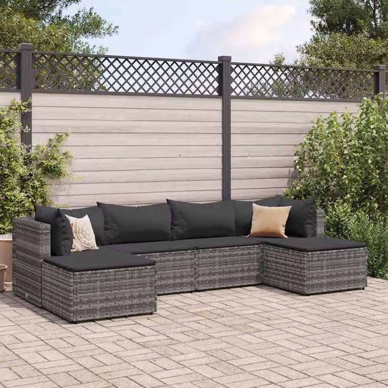 Set di divani da giardino vidaXL a forma di L composto da 6 pezzi con cuscini e pouf in rattan color antracite