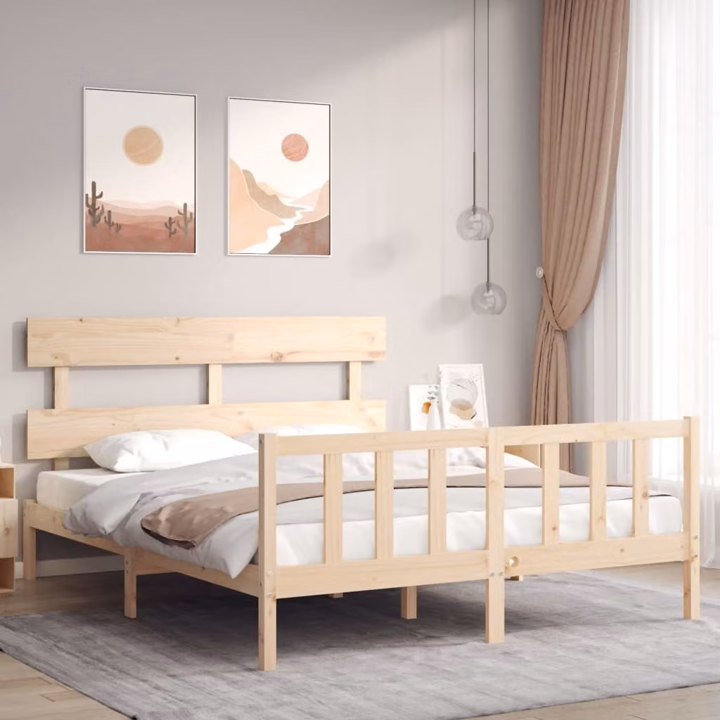 vidaXL Giroletto in legno massello di pino marrone con doghe rigide L/P/H: 205.5 x 160 x 81 cm