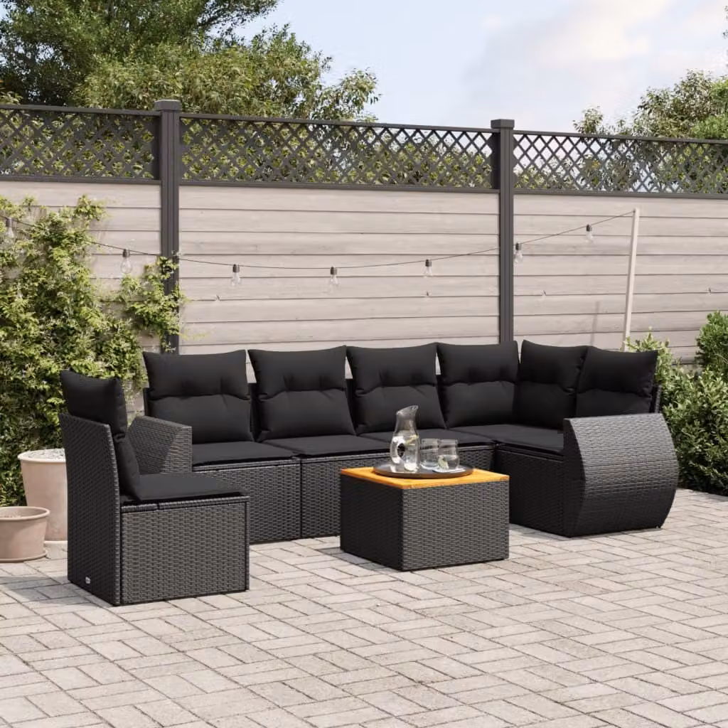 Maison Exclusive - Set da giardino 7 pezzi con cuscini in polyrattan nero