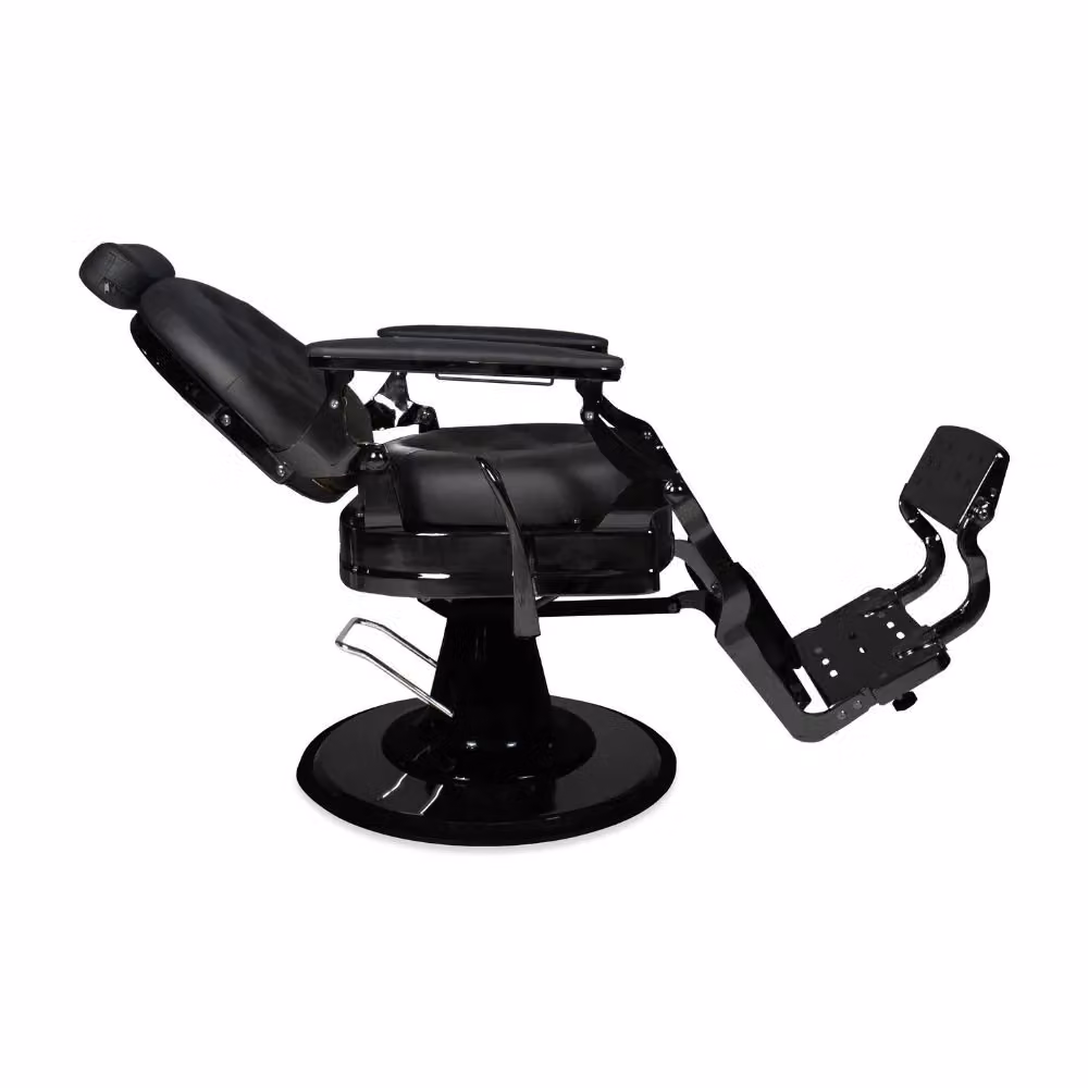 Poltrona da barbiere Ultron Veriaffari reclinabile in ecopelle nera con struttura in metallo nero L: 126 cm, P: 118 cm, H: 65 cm – 2