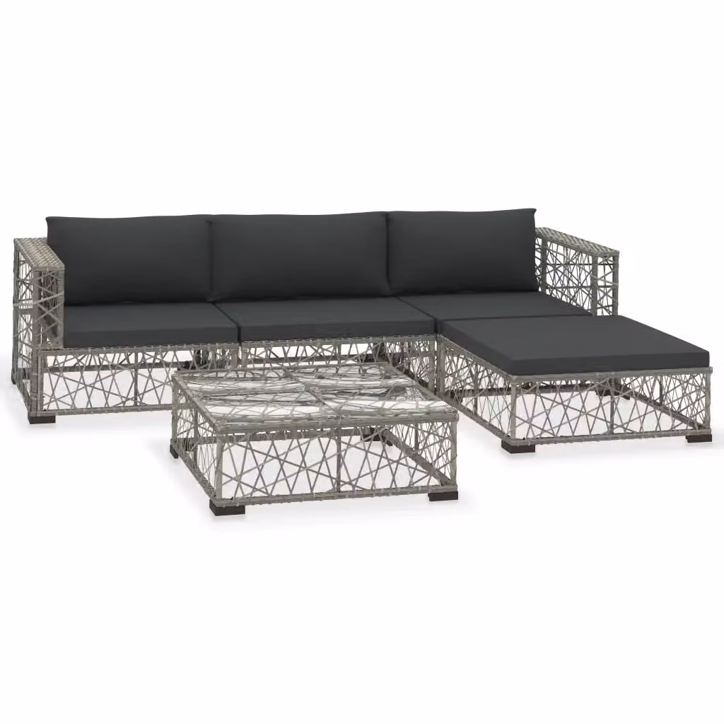 Set di Divani da Giardino vidaXL 5 Pezzi a Forma di L con Cuscini e Tavolino, Colore Grigio – 2