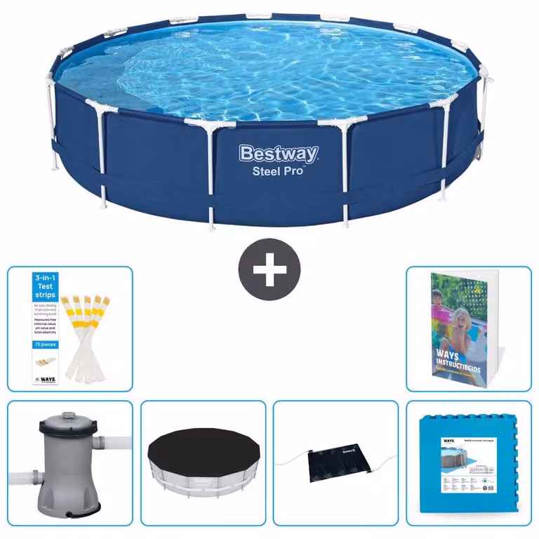Piscina gonfiabile Bestway Steel Pro, rotonda, dimensioni 396x84 cm, composta da 5 parti, modello S273