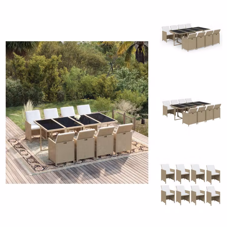 vidaXL set da pranzo da giardino 9 pezzi con cuscini in poly rattan beige - Set di mobili da giardino