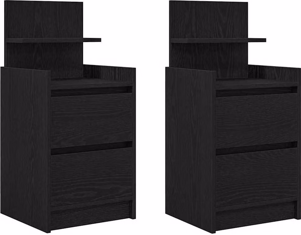 Comodini con 2 Cassetti 2 pz Rovere Nero 38x34x80 cm